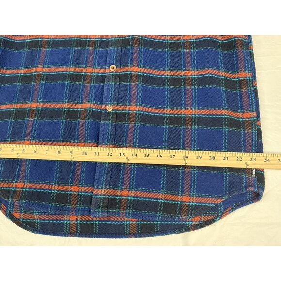 Prana Channing Plaid Flannel Shirt Men XL Blue Orange Heavyweight Organic Cotton - Picture 12 of 15